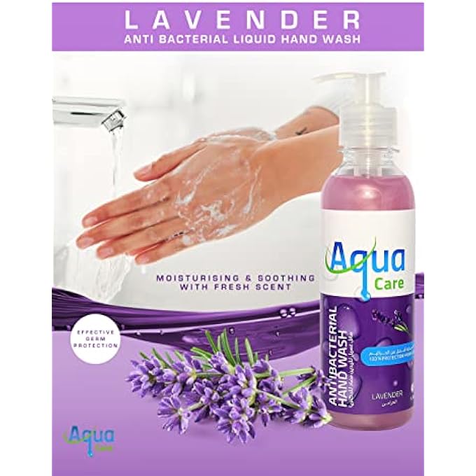 Aqua Care ANTIBACTERIAL LIQUID HAND WASH LAVENDER EXTRACT, EFFECTIVE GERM PROTECT SKIN HAND SOAP, MOISTURIZING & SOOTHING CLEAN WITH FRESH LAVENDER SCENT, ESSENTIAL OILS & PARABEN FREE, 475ML - Image 2